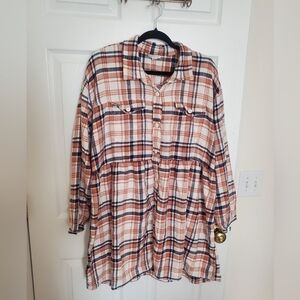 American Eagle Plaid Long Sleeve Babydoll Mini Dress Size XL